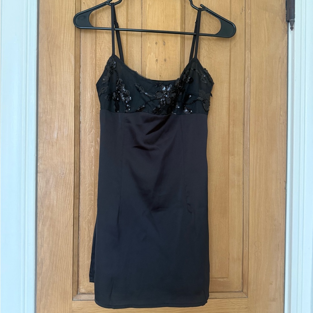 Black Sequin-Embellished Slip Dress -